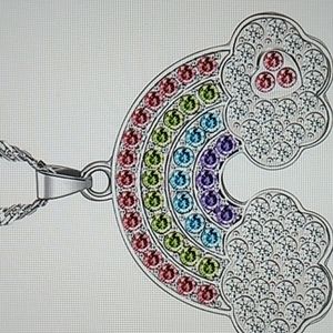 Cute Rainbow necklace Girls w Rhinestones 22 inch chain, pink, blue.